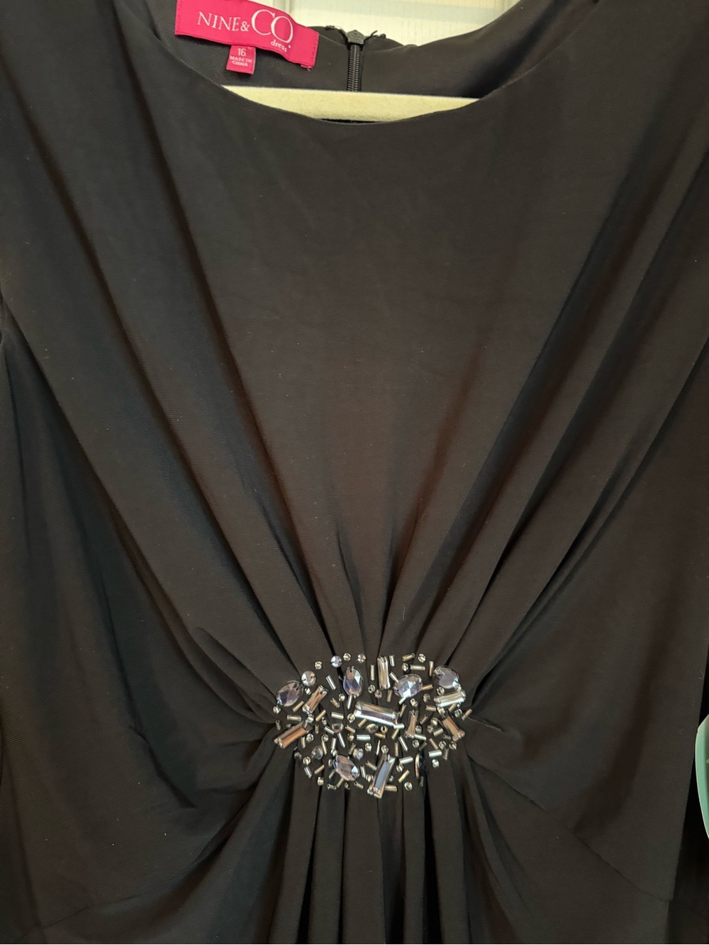 NWT Nine & Co. Black Ruched Sheath Dress with Beaded Waist Detail - Cap Sleeve - Picture 4 of 14